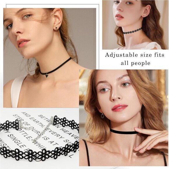 Elegant 6-Piece Black Choker Necklace Set for Women - Adjustable & Versatile - Picture 6 of 7